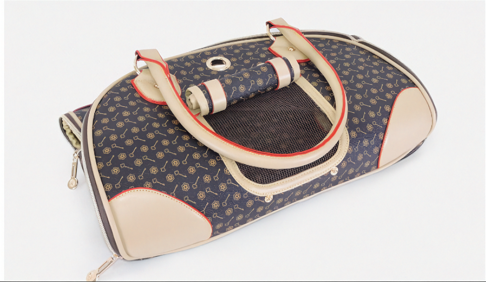 Pet carrier with floral pattern on a white background