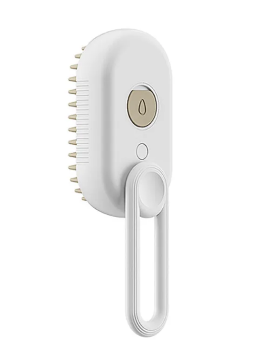 White grooming brush with bristles on a white background